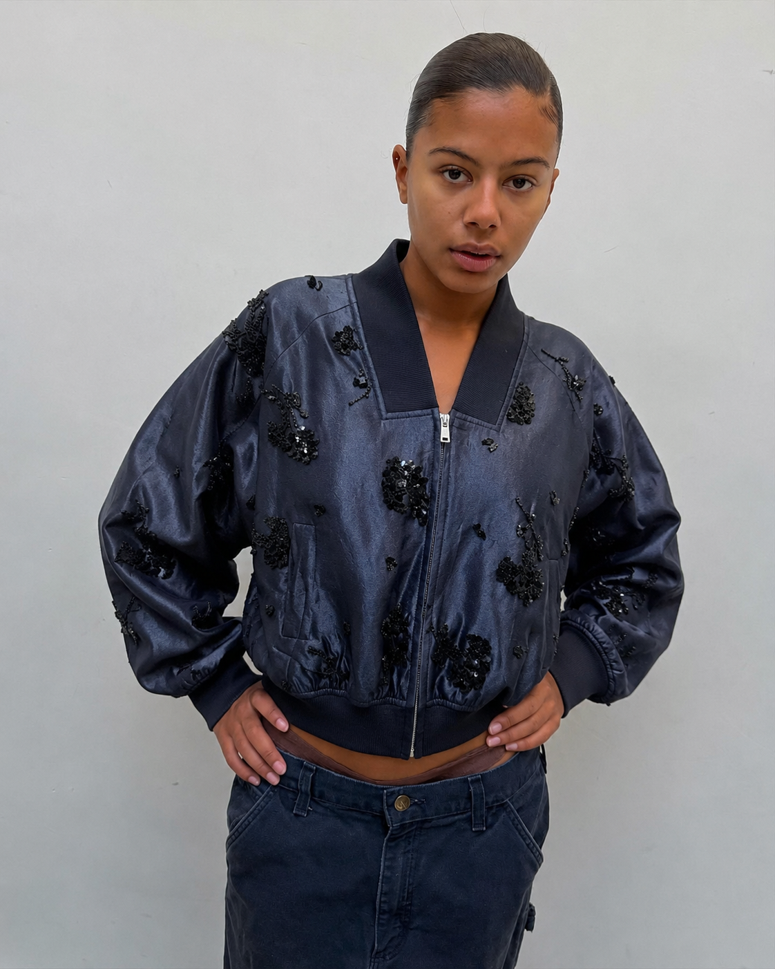 Veste baseball courte à sequins