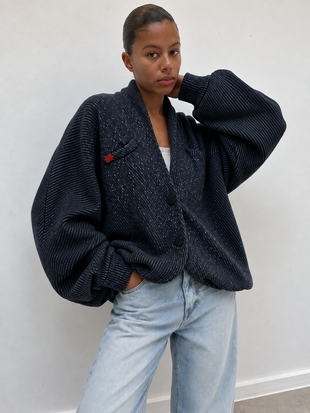 Veste oversize grise à épaules structurées
