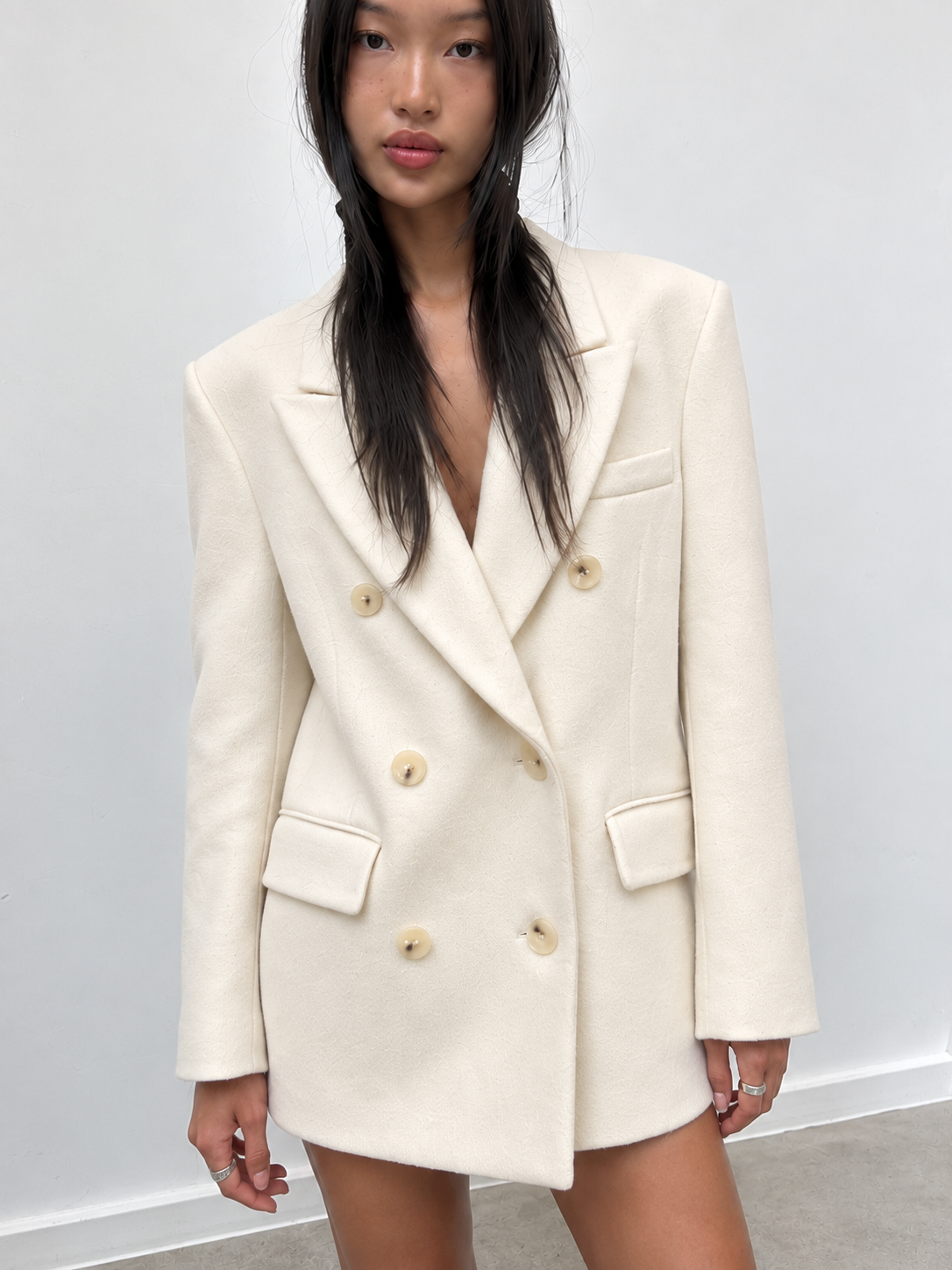 Manteau court double face à taille marquée