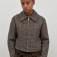 Veste courte à petits carreaux chocolat, col chemise