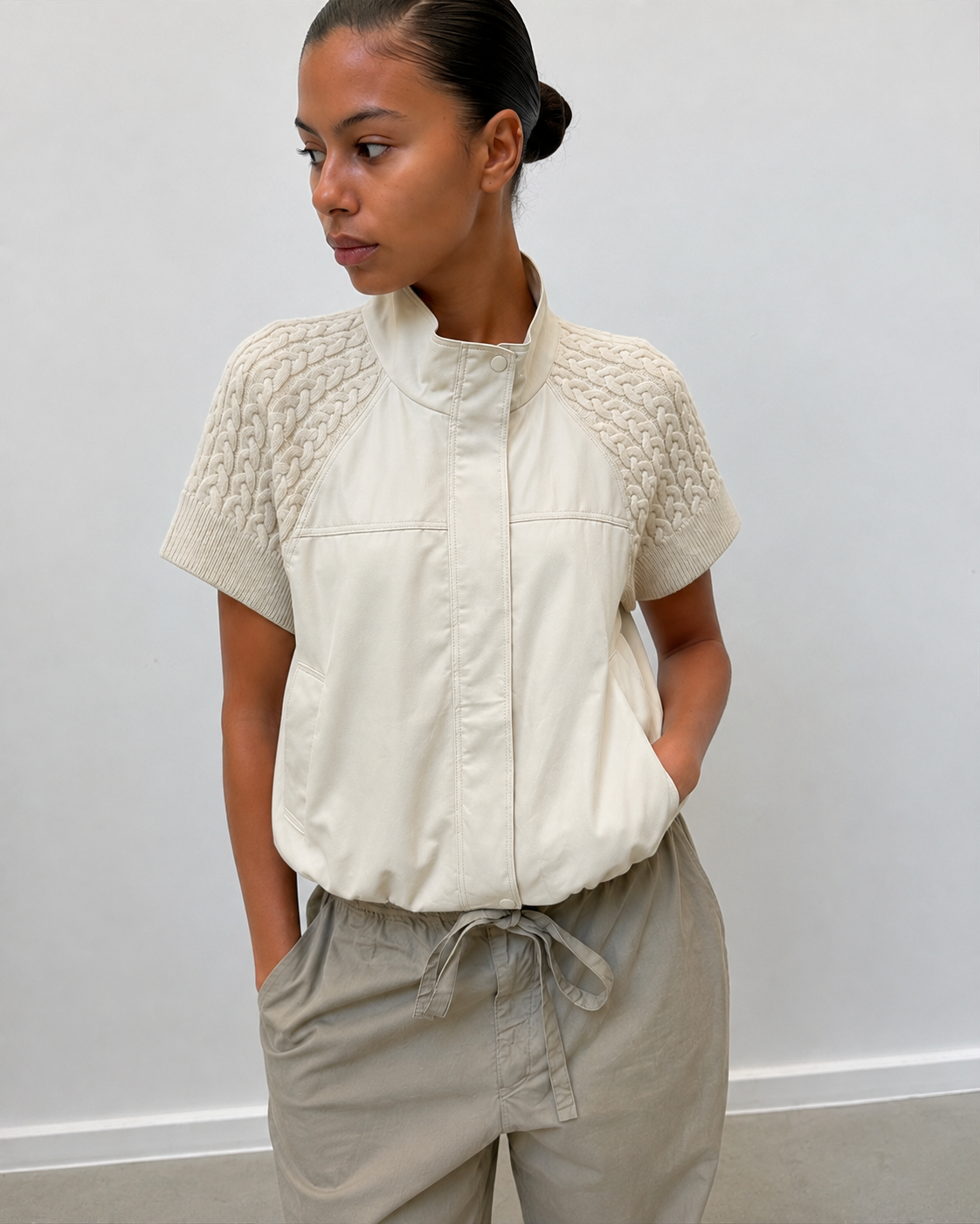 Veste utility, poches latérales et taille resserrée