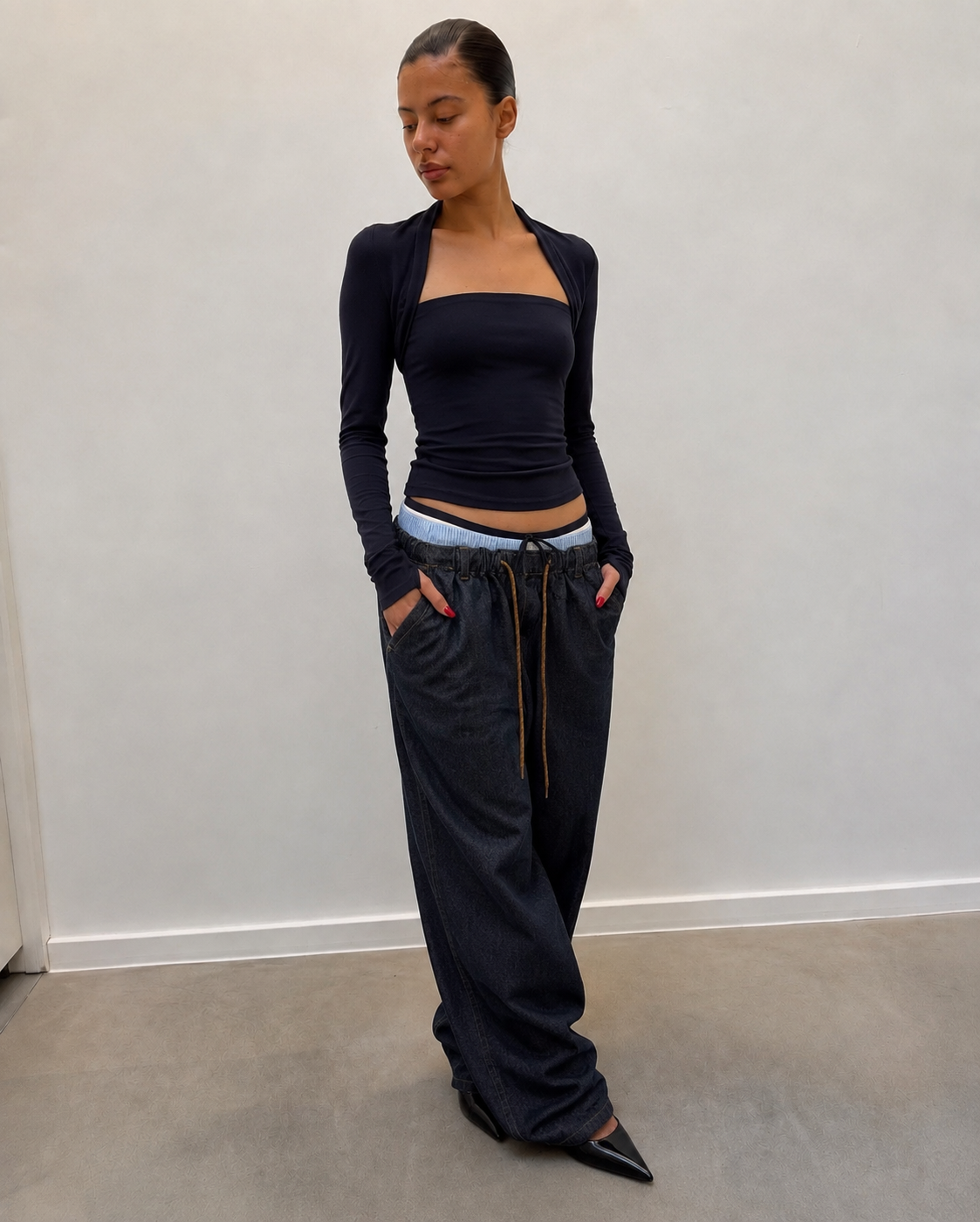 Jean large wide leg à cordon de serrage