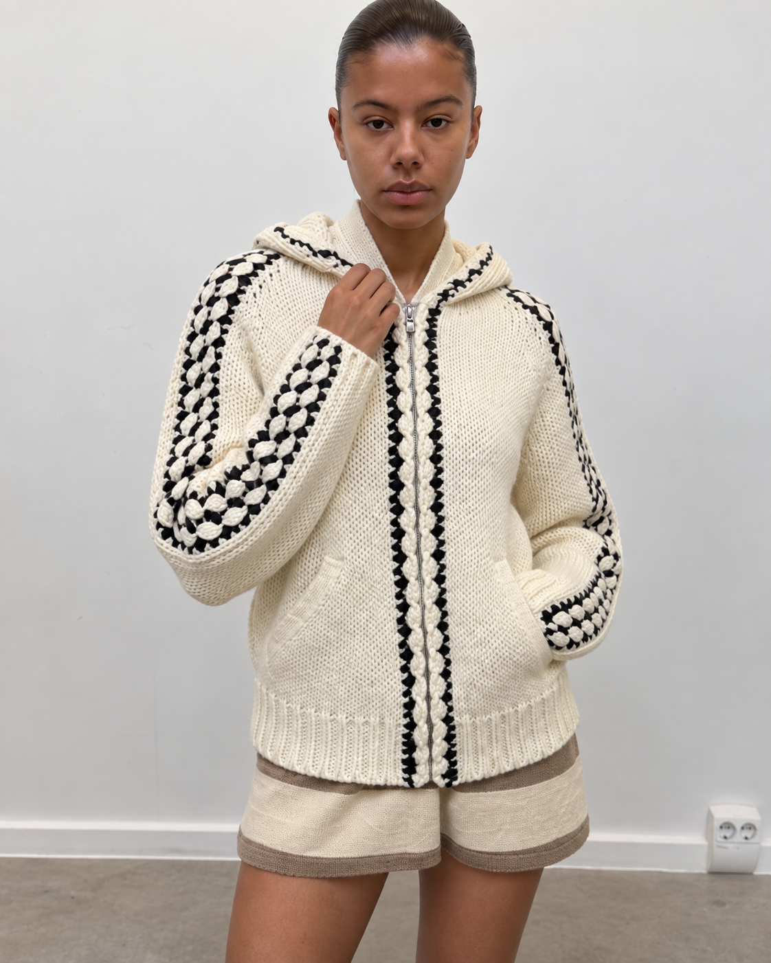 Veste patchwork à capuche, jeu de textures