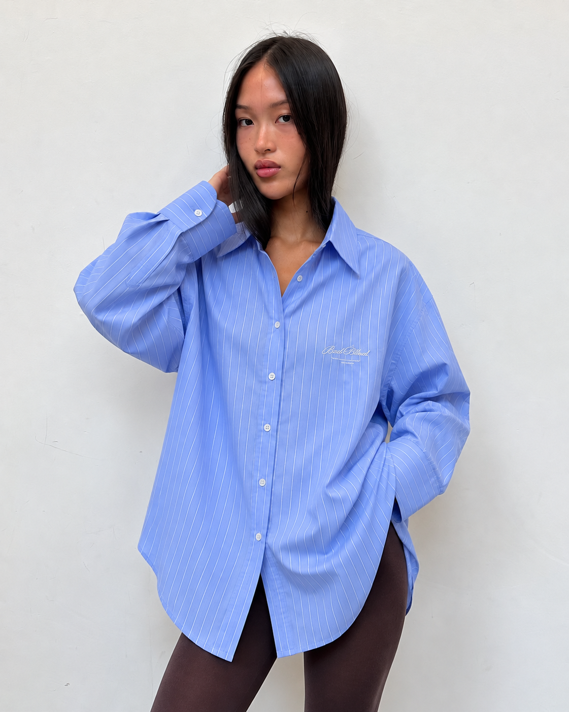 Chemise oversize à fines rayures, coupe ample