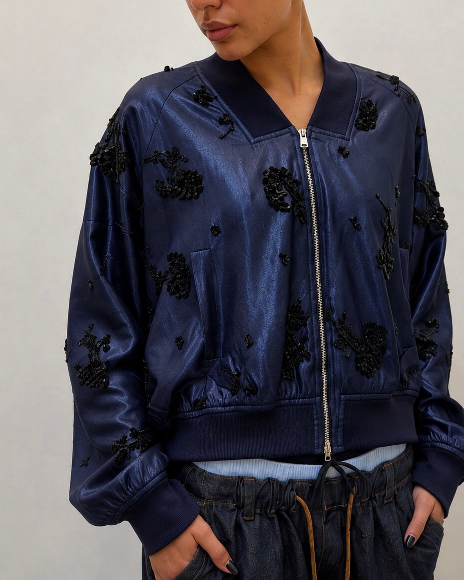 Veste baseball à sequins, format court