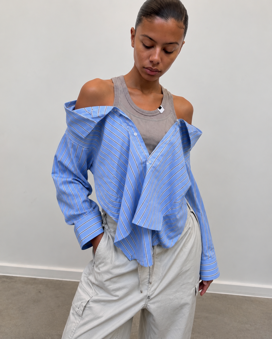 Chemise rayée, détail de la maille