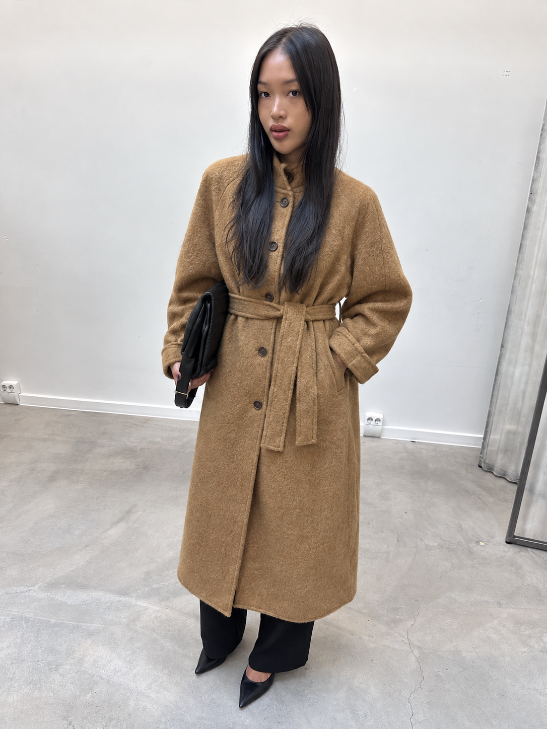 Manteau long double face, coupe longue