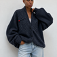 Veste oversize grise, fermeture croisée et boutons dorés