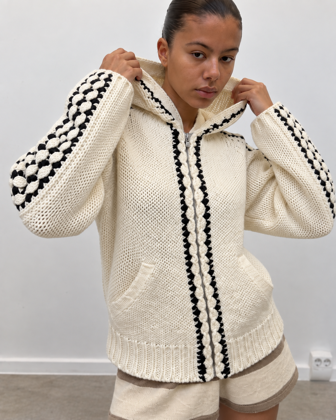 Veste patchwork, capuche et coupe confortable