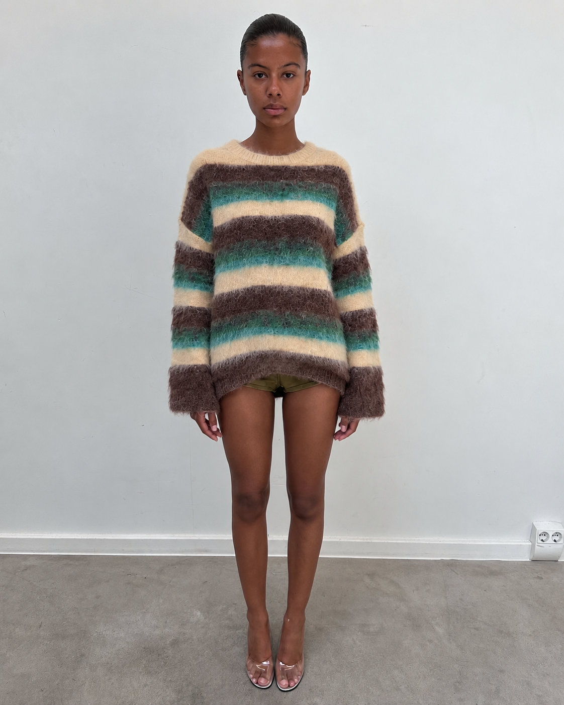 Pull rayé oversize à col rond, maille douce