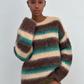 Pull oversize à rayures chocolat, crème et vert