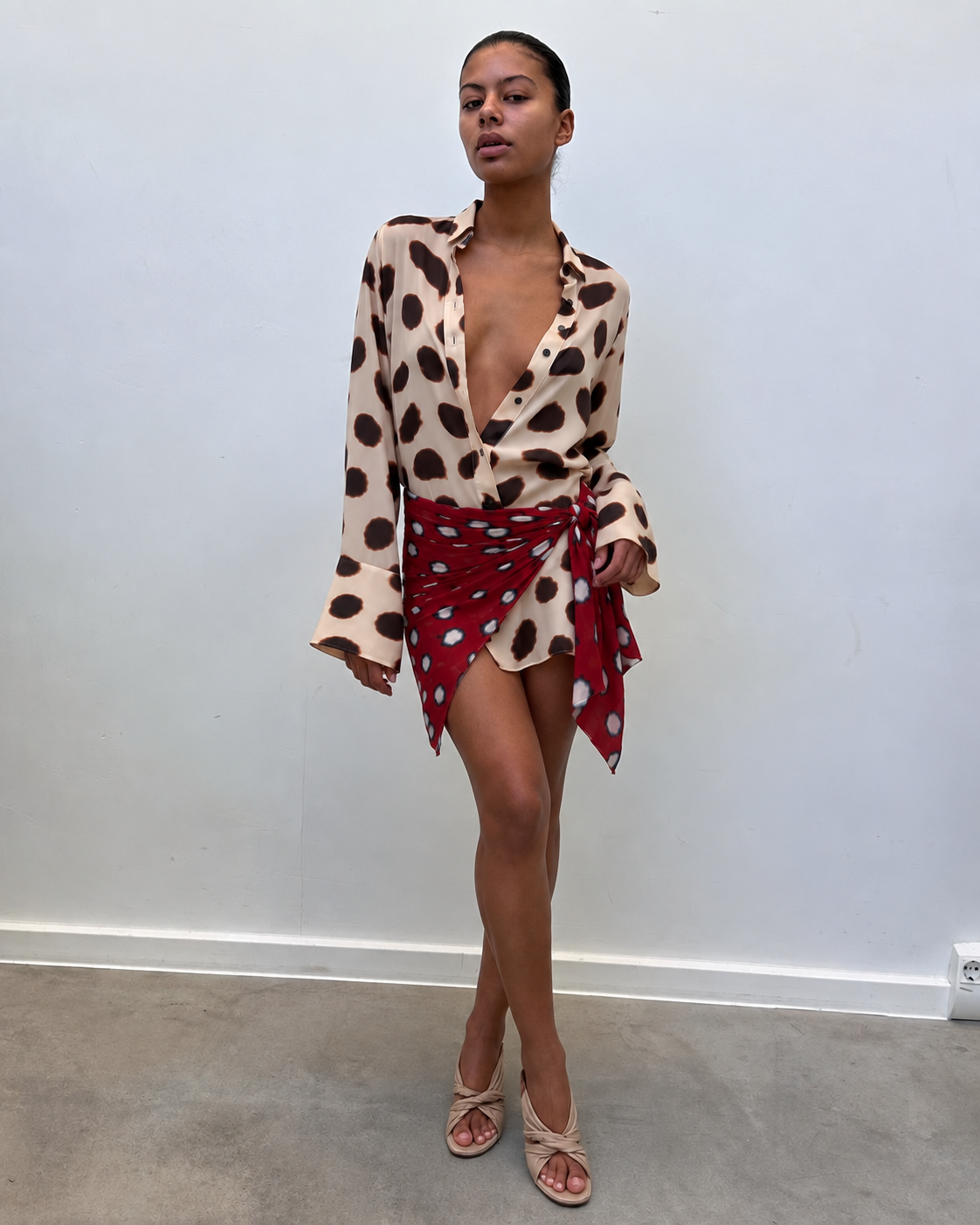 Robe courte à imprimé léopard crème et chocolat