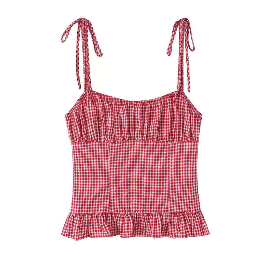 Débardeur à petit carreaux rouge