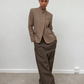 Blazer cintré à col montant et carreaux taupe
