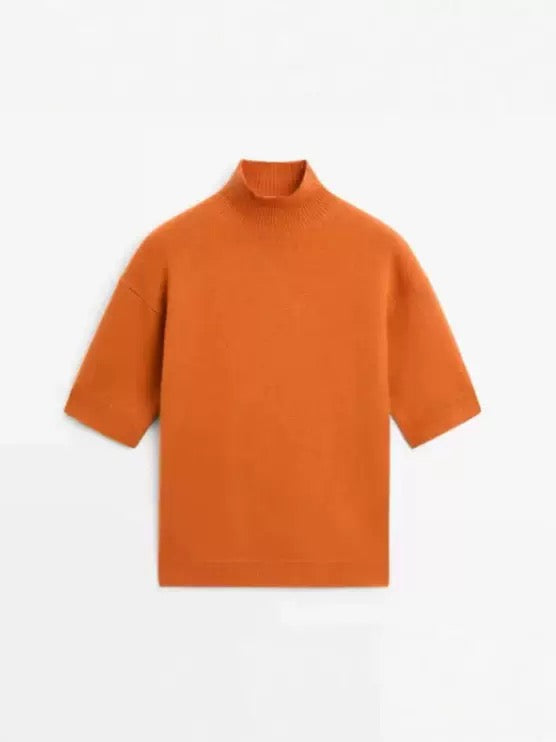 Pull orange col montant à manches courtes, vue produit
