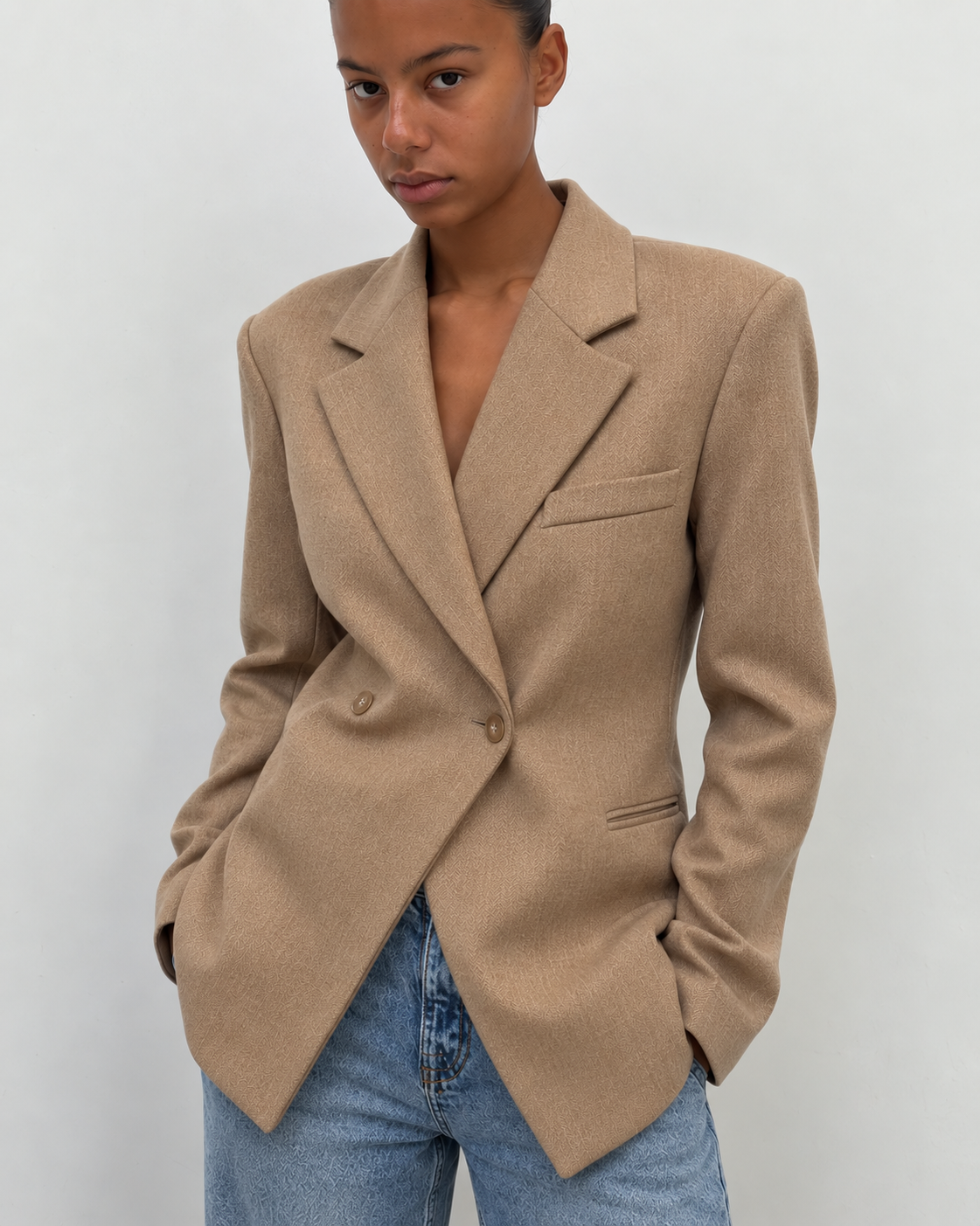 Blazer oversize caramel à col à revers