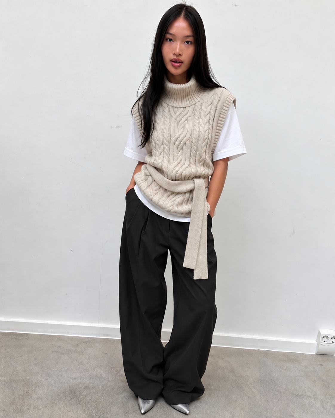 Pull sans manches en maille torsadée, vue produit